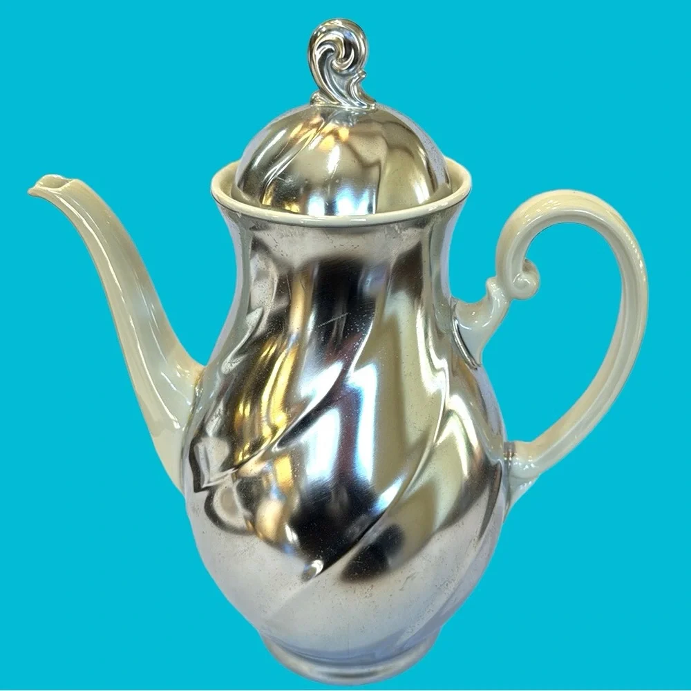 FEINSILBER SILVER CREAM PORCELAIN UNIQUE TEA POT SILVER‎ METAL